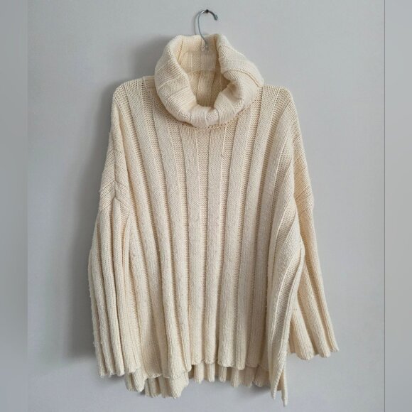 ZARA | Ribbed Wool Turtleneck Cream oversized Sz S - Picture 2 of 5